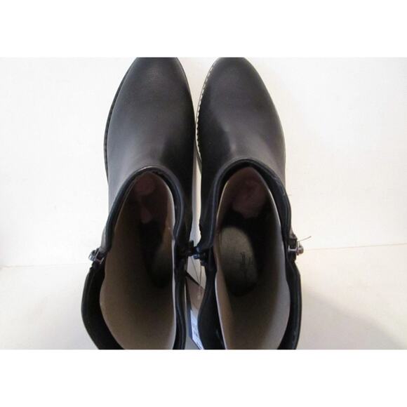 Brenna Dressy Black Side Zip Ankle Boot Sz 8 Faux Leather Block Heel Memory Foam - Picture 7 of 8